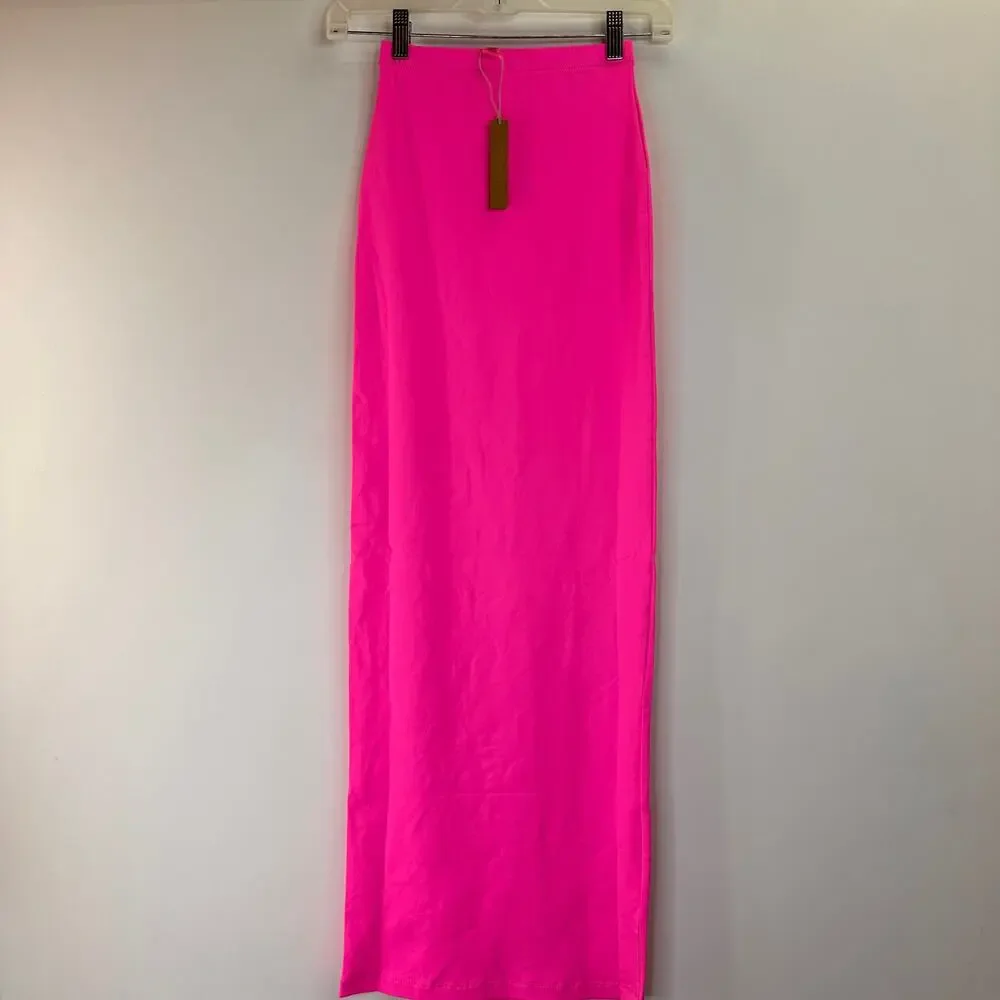 Skims Bright Pink Taffy Recycled Swim Cut Out Long Tube Skirt Size XXS NWT